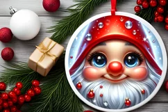 Christmas Gnome Round Ornament Sublimation PNG Product Image 2