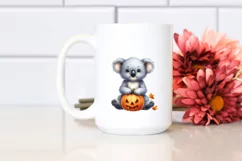 Cute Baby Koala Holding Halloween Pumpkin PNG Product Image 2