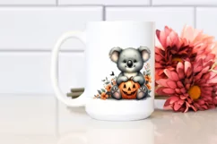 Cute Baby Koala Holding Halloween Pumpkin PNG Product Image 2