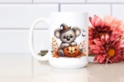 Cute Baby Koala Holding Halloween Pumpkin PNG Product Image 2