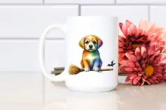 Colorful Puppy on Broom | Clipart Product Image 2