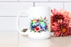 Colorful Baby Hippo Sleeping | Watercolor Flower Sticker Product Image 2