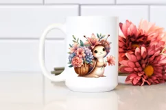 Watercolor Boho Baby Snail with Flowers | Clipart Product Image 2