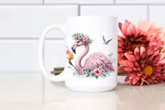 Young Flamingo with Flowers Clipart Product Image 2