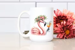 Young Flamingo with Flowers Clipart Product Image 2