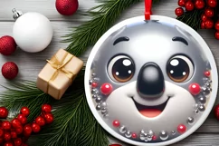 Christmas Koala Round Ornament Sublimation PNG Product Image 2