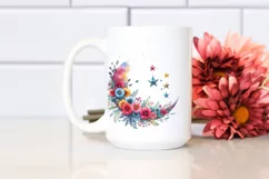 Vibrant Moon with Stars and Flowers PNG Product Image 2