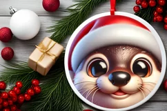 Christmas Otter Round Ornament Sublimation PNG Product Image 2