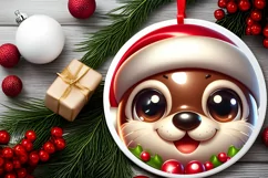 Christmas Otter Round Ornament Sublimation PNG Product Image 2