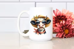 Cow Cow Portrait with Sun Hat Clipart Product Image 2