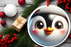 Christmas Penguin Round Ornament Sublimation PNG Product Image 2