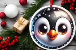 Christmas Penguin Round Ornament Sublimation PNG Product Image 2