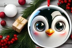 Christmas Penguin Round Ornament Sublimation PNG Product Image 2