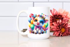 Colorful Smiling Baby Cow Cub with Party Balloons | Product Image 2