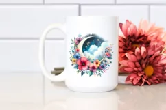 Vibrant Moon with Flowers | Clipart Product Image 2