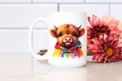 Vibrant Baby Highland Cow in Raincoat | Sublimation Clipart Product Image 2
