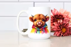 Vibrant Baby Highland Cow in Raincoat | Sublimation Clipart Product Image 2