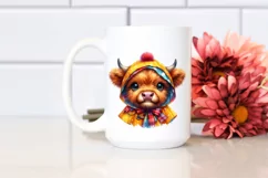 Vibrant Baby Highland Cow in Raincoat | Sublimation Clipart Product Image 2