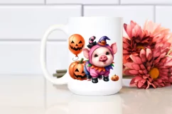 Vibrant Pumpkin Cute Baby Pig Halloween | Sublimation | Product Image 2