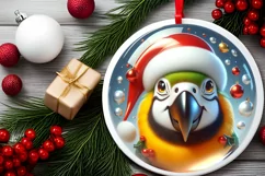 Christmas Parrot Round Ornament Sublimation PNG Product Image 2