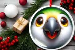Christmas Parrot Round Ornament Sublimation PNG Product Image 2