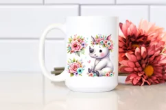 Vibrant Cartoon-Style Rhino Sitting on Flower | Clipart Product Image 2