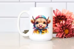 Vibrant Baby Highland Cow in Raincoat | Sublimation Clipart Product Image 2