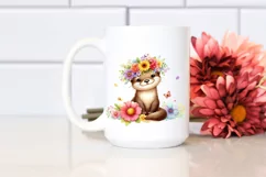 Cartoon Otter with Flower Crown, Colorful Watercolor PNG Product Image 2