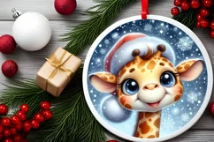 Christmas Giraffe Round Ornament Sublimation PNG Product Image 2