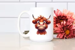 Simple Funny Highland Cow with Big Eyes PNG Product Image 2