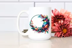 Abstract Vibrant Plant Leaves and 3D Flowers Bird Frame PNG Product Image 2