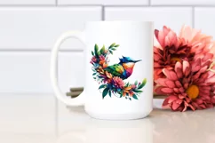 Abstract Vibrant Plant Leaves and 3D Flowers Bird Frame PNG Product Image 2