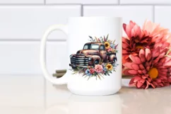 Vintage Rusty Pickup Truck with Flowers | Clipart Product Image 2