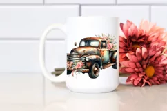 Vintage Rusty Pickup Truck with Flowers | Clipart Product Image 2