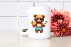 Cute Baby Bear Dressed for Beach with Cocktails | Clipart Product Image 2
