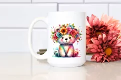 Vibrant Cartoon-Style Bear Adorned with Flower Crown | Product Image 2