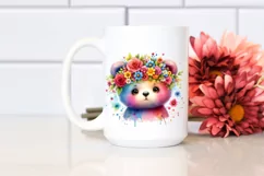 Vibrant Flower Crown, Colorful Baby Bear Clipart Product Image 2