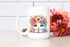 Cartoon Kitten with Flower Crown, Colorful Watercolor PNG Product Image 2