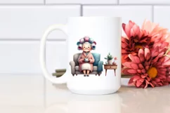 Old Lady Watercolor Character Tea Cup Couch | Clipart Product Image 2