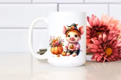Cute Halloween Pig, Watercolor Clipart Product Image 2