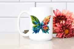 Abstract Vibrant Plant Leaves and 3D Flowers Butterfly PNG Product Image 2