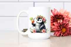 Colorful Watercolor Penguin Wreath Cocktail Young Clipart Product Image 2