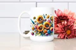 Vibrant Watercolor Drawing with Sunflowers PNG Product Image 2