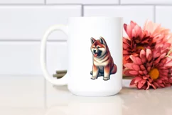Akita Sitting in Sand, Watercolor Clipart Product Image 2