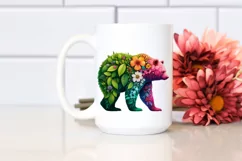 Abstract Vibrant Plant Leaves and 3D Flowers Bear PNG Product Image 2