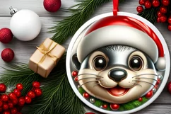 Christmas Otter Round Ornament Sublimation PNG Product Image 2