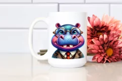 Funny Hippo Portrait in Retro es | Sublimation Clipart Product Image 2