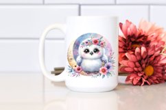 Colorful Baby Snowy Owl under Moon and Flowers | Clipart Product Image 2