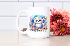 Colorful Baby Snowy Owl under Moon and Flowers | Clipart Product Image 2