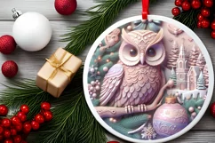 Christmas Round Owl Ornament Sublimation Product Image 2